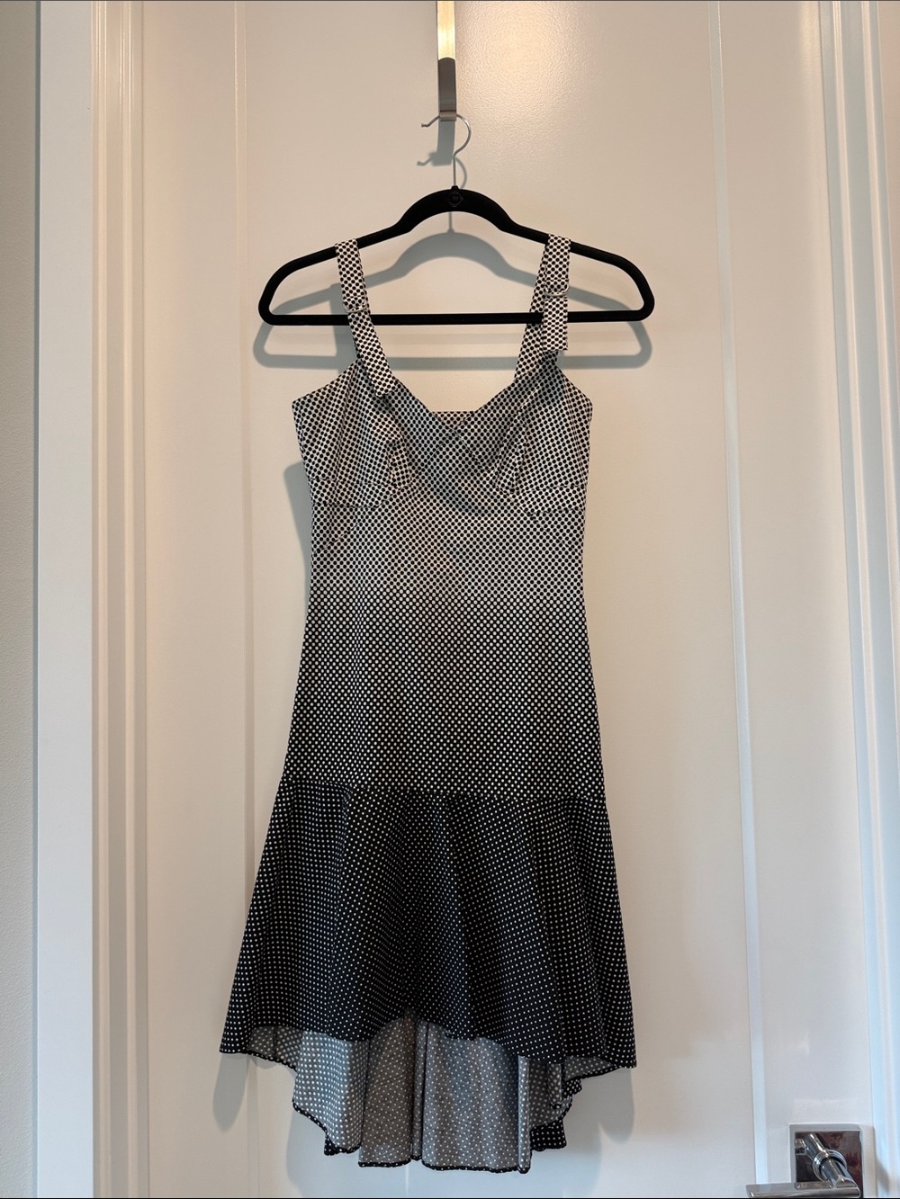 Armani Exchange Black and White Polka Dot High-Low Dress